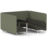 Brixworth 6 Seater Bench Booth With Table, White Legs, Black Table With White Leg, Main Line Flax Fabric, Monument Panels And Temple Sofa