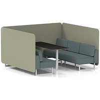 Brixworth 6 Seater Bench Booth With Table, White Legs, Black Table With White Leg, Main Line Flax Fabric, Newbury Panels And Westminster Sofa