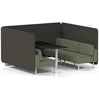 Brixworth 6 Seater Bench Booth With Table, White Legs, Black Table With White Leg, Main Line Flax Fabric, Temple Panels And Monument Sofa