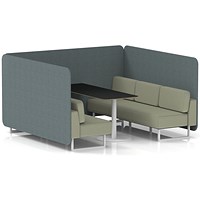 Brixworth 6 Seater Bench Booth With Table, White Legs, Black Table With White Leg, Main Line Flax Fabric, Westminster Panels And Newbury Sofa