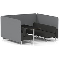 Brixworth 6 Seater Bench Booth With Table, White Legs, Black Table With White Leg, Synergy Fabric, Partner Panels And Mix Sofa
