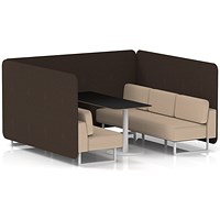 Brixworth 6 Seater Bench Booth With Table, White Legs, Black Table With White Leg, Synergy Fabric, Wed Panels And Affix Sofa