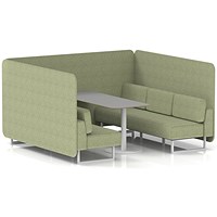 Brixworth 6 Seater Bench Booth With Table, White Legs, Grey Table With White Leg, Rivet Fabric, Burnish Panels And Sofa