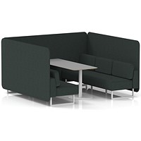 Brixworth 6 Seater Bench Booth With Table, White Legs, Grey Table With White Leg, Rivet Fabric, Charcoal Panels And Sofa