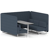 Brixworth 6 Seater Bench Booth With Table, White Legs, Grey Table With White Leg, Rivet Fabric, Crucible Panels And Sofa