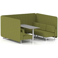 Brixworth 6 Seater Bench Booth With Table, White Legs, Grey Table With White Leg, Rivet Fabric, Olive Panels And Sofa