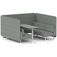 Brixworth 6 Seater Bench Booth With Table, White Legs, Grey Table With White Leg, Rivet Fabric, Prime Panels And Sofa