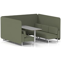 Brixworth 6 Seater Bench Booth With Table, White Legs, Grey Table With White Leg, Main Line Flax Fabric, Monument Panels And Sofa