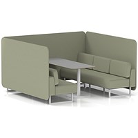 Brixworth 6 Seater Bench Booth With Table, White Legs, Grey Table With White Leg, Main Line Flax Fabric, Newbury Panels And Sofa