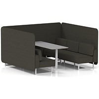 Brixworth 6 Seater Bench Booth With Table, White Legs, Grey Table With White Leg, Main Line Flax Fabric, Temple Panels And Sofa