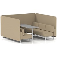 Brixworth 6 Seater Bench Booth With Table, White Legs, Grey Table With White Leg, Main Line Flax Fabric, Upminster Panels And Sofa