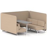 Brixworth 6 Seater Bench Booth With Table, White Legs, Grey Table With White Leg, Synergy Fabric, Affix Panels And Sofa
