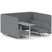 Brixworth 6 Seater Bench Booth With Table, White Legs, Grey Table With White Leg, Synergy Fabric, Partner Panels And Sofa