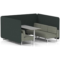 Brixworth 6 Seater Bench Booth With Table, White Legs, Grey Table With White Leg, Rivet Fabric, Charcoal Panels And Vitreous Sofa