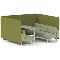 Brixworth 6 Seater Bench Booth With Table, White Legs, Grey Table With White Leg, Rivet Fabric, Olive Panels And Burnish Sofa