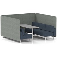 Brixworth 6 Seater Bench Booth With Table, White Legs, Grey Table With White Leg, Rivet Fabric, Prime Panels And Crucible Sofa