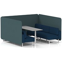 Brixworth 6 Seater Bench Booth With Table, White Legs, Grey Table With White Leg, X2 Fabric, Polygon Panels And Calculus Sofa