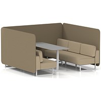Brixworth 6 Seater Bench Booth With Table, White Legs, Grey Table With White Leg, Main Line Flax Fabric, Bank Panels And Upminster Sofa