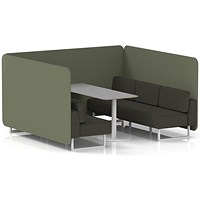 Brixworth 6 Seater Bench Booth With Table, White Legs, Grey Table With White Leg, Main Line Flax Fabric, Monument Panels And Temple Sofa