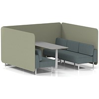 Brixworth 6 Seater Bench Booth With Table, White Legs, Grey Table With White Leg, Main Line Flax Fabric, Newbury Panels And Westminster Sofa