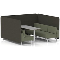 Brixworth 6 Seater Bench Booth With Table, White Legs, Grey Table With White Leg, Main Line Flax Fabric, Temple Panels And Monument Sofa