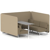 Brixworth 6 Seater Bench Booth With Table, White Legs, Grey Table With White Leg, Main Line Flax Fabric, Upminster Panels And Bank Sofa