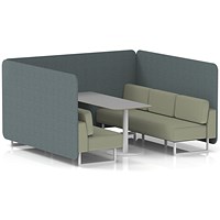 Brixworth 6 Seater Bench Booth With Table, White Legs, Grey Table With White Leg, Main Line Flax Fabric, Westminster Panels And Newbury Sofa