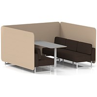 Brixworth 6 Seater Bench Booth With Table, White Legs, Grey Table With White Leg, Synergy Fabric, Affix Panels And Wed Sofa