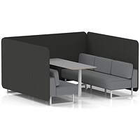 Brixworth 6 Seater Bench Booth With Table, White Legs, Grey Table With White Leg, Synergy Fabric, Mix Panels And Partner Sofa