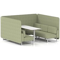 Brixworth 6 Seater Bench Booth With Table, White Legs, White Table, Rivet Fabric, Burnish Panels And Sofa