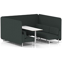 Brixworth 6 Seater Bench Booth With Table, White Legs, White Table, Rivet Fabric, Charcoal Panels And Sofa