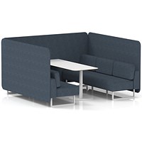 Brixworth 6 Seater Bench Booth With Table, White Legs, White Table, Rivet Fabric, Crucible Panels And Sofa