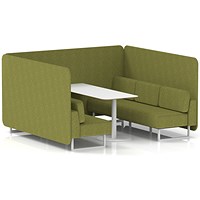 Brixworth 6 Seater Bench Booth With Table, White Legs, White Table, Rivet Fabric, Olive Panels And Sofa