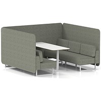 Brixworth 6 Seater Bench Booth With Table, White Legs, White Table, Rivet Fabric, Vitreous Panels And Sofa
