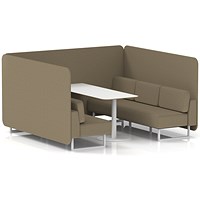 Brixworth 6 Seater Bench Booth With Table, White Legs, White Table, Main Line Flax Fabric, Bank Panels And Sofa