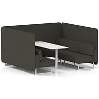 Brixworth 6 Seater Bench Booth With Table, White Legs, White Table, Main Line Flax Fabric, Temple Panels And Sofa