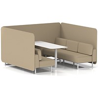 Brixworth 6 Seater Bench Booth With Table, White Legs, White Table, Main Line Flax Fabric, Upminster Panels And Sofa