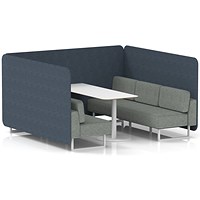 Brixworth 6 Seater Bench Booth With Table, White Legs, White Table, Rivet Fabric, Crucible Panels And Prime Sofa