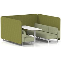 Brixworth 6 Seater Bench Booth With Table, White Legs, White Table, Rivet Fabric, Olive Panels And Burnish Sofa