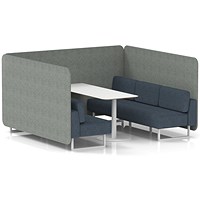 Brixworth 6 Seater Bench Booth With Table, White Legs, White Table, Rivet Fabric, Prime Panels And Crucible Sofa