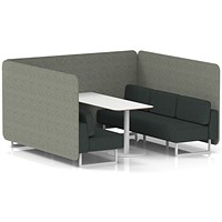 Brixworth 6 Seater Bench Booth With Table, White Legs, White Table, Rivet Fabric, Vitreous Panels And Charcoal Sofa