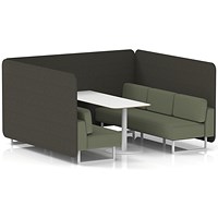 Brixworth 6 Seater Bench Booth With Table, White Legs, White Table, Main Line Flax Fabric, Temple Panels And Monument Sofa