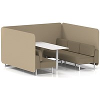 Brixworth 6 Seater Bench Booth With Table, White Legs, White Table, Main Line Flax Fabric, Upminster Panels And Bank Sofa