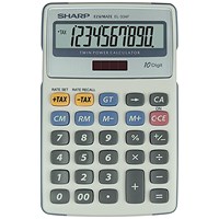 Sharp Desktop Calculator, 10 Digit, 4 Key, Battery/Solar Power, White