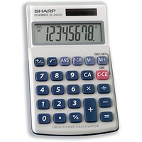 Sharp Handheld Calculator, 8 Digit, 3 Key, Solar and Battery Power, Silver Sharp Handheld Calculator, 8 Digit, 3 Key, Solar and Battery Power, Silver