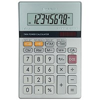 Sharp Desktop Calculator, 8 Digit, 4 Key, Battery/Solar Power, Silver