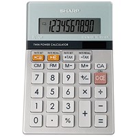 Sharp Desktop Calculator, 10 Digit, 3 Key, Battery/Solar Power, Grey