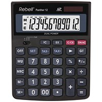 Rebell Panther 12 BX Desktop Calculator, 12 Digit, Solar and Battery Power, Grey Rebell Panther 12 BX Desktop Calculator, 12 Digit, Solar and Battery Power, Grey