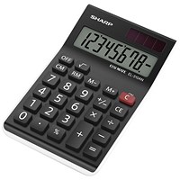 Sharp Desktop Calculator, 8 Digit, 4 Key, Battery/Solar Power, Black