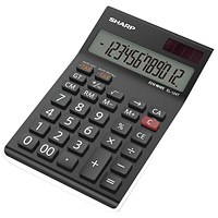 Sharp Desktop Calculator, 12 Digit, 4 Key, Battery/Solar Power, Black